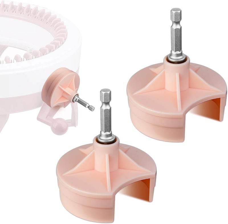 Gfdoso 2 Packs Knitting Machines Adapter - Quick Knit Power Adapter Compatible with Sentro 22 40 48 & Jamit Needles Loom, Crank Handle Adapter with Hex Drill Steel Bit (Pink) - Image 1